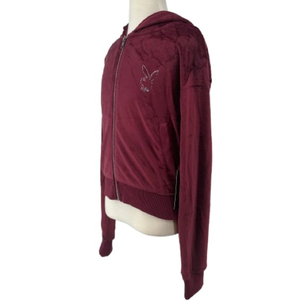 NWT Playboy The Icon Velour Logo Hoodie Burgundy Size XS - Picture 7 of 14
